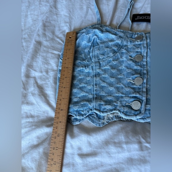 Blank NYC NWT denim corset smocked tank crop size small hearts pattern Revolve - Picture 6 of 8